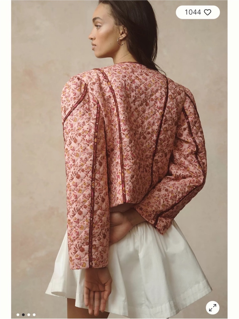 Avec Les Filles Pink Floral Quilted Bomber Jacket with Burgundy Trim - Picture 3 of 10
